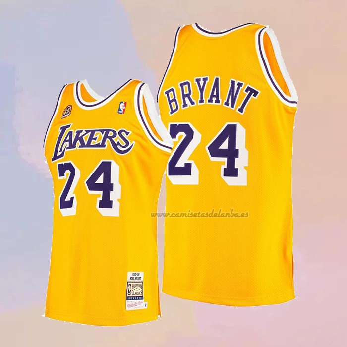 Camiseta Los Angeles Lakers Kobe Bryant NO 24 60th Anniversary Mitchell & Ness 2007-08 Amarillo